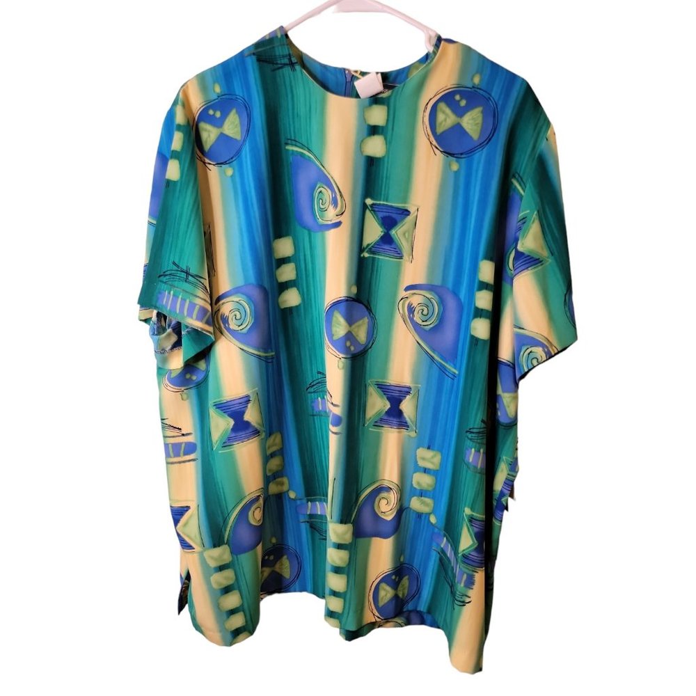 Vintage Nancy II Size 20WP Womens Top Geometric Print Short Sleeve Blouse NWT